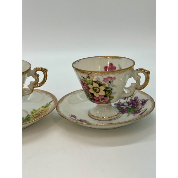 Norleans April Sweet Pea Cup and Saucer Aurora Borealis Lusterware Gold Rimmed - Picture 7 of 7